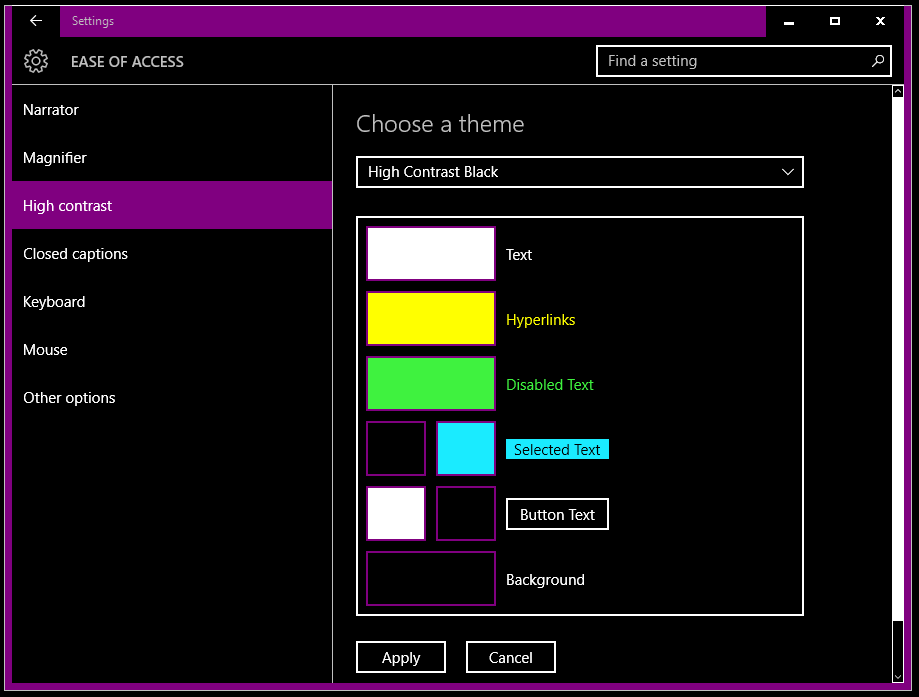 default colors for windows 10